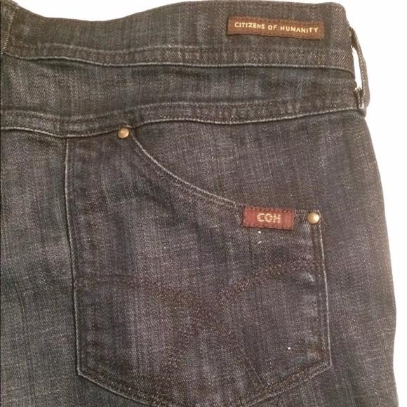 CITIZENS OF HUMANITY Cut Off Denim Jean Shorts Dark Blue Wash Mid Rise - Picture 5 of 6